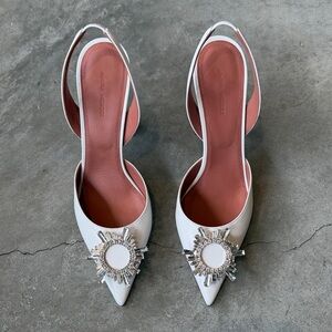 Amina Miami Elegant White Slingback Heels with Embellishments